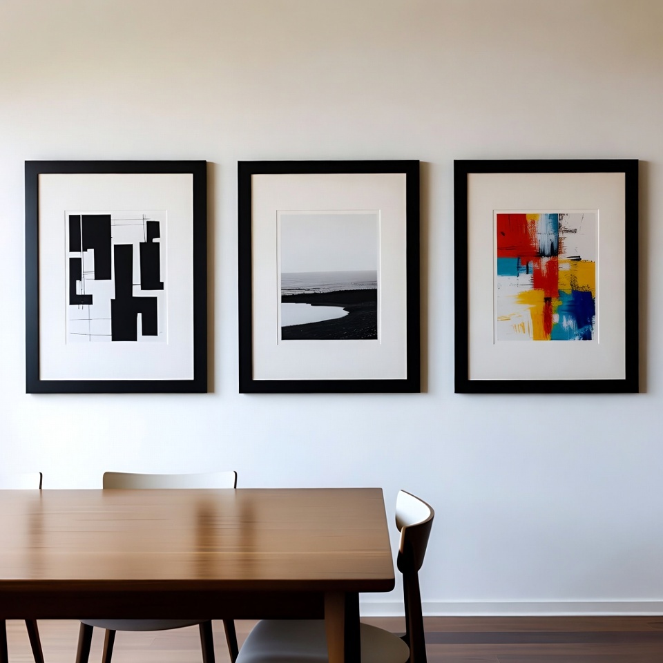 Black-Framed Modern Artwork in Dining Room