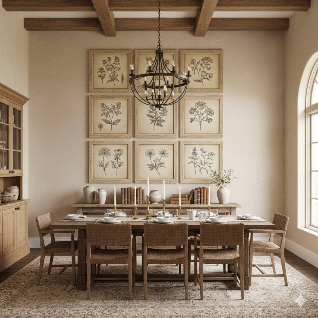 Gallery Wall with Matching Frames in Dining Room