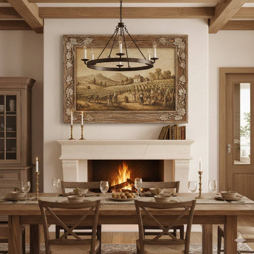 Rustic Vintage Art Piece in dining Room